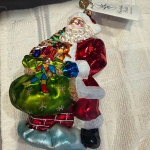 Christopher Radko Santa with Toy Sack Ornament - Red, Green, and Blue